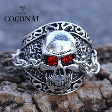 

Coconal Gothic Style Punk Red Crystal Skull Skeleton Mens Ring For Vintage Hip Hop Finger Ring Jewelry Party Gift