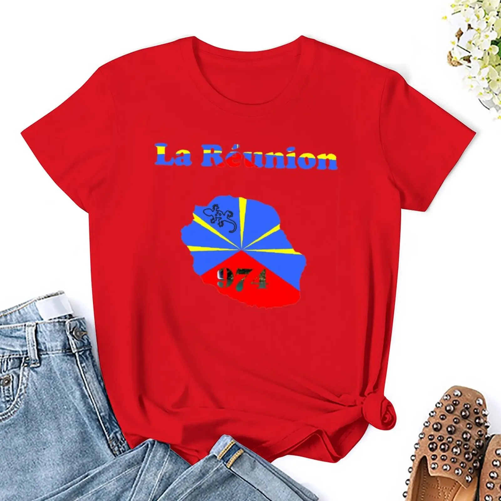 T-shirt Femme Fabulous - Col Rond, Motif La Réunion 974 - Carte Ancienne France