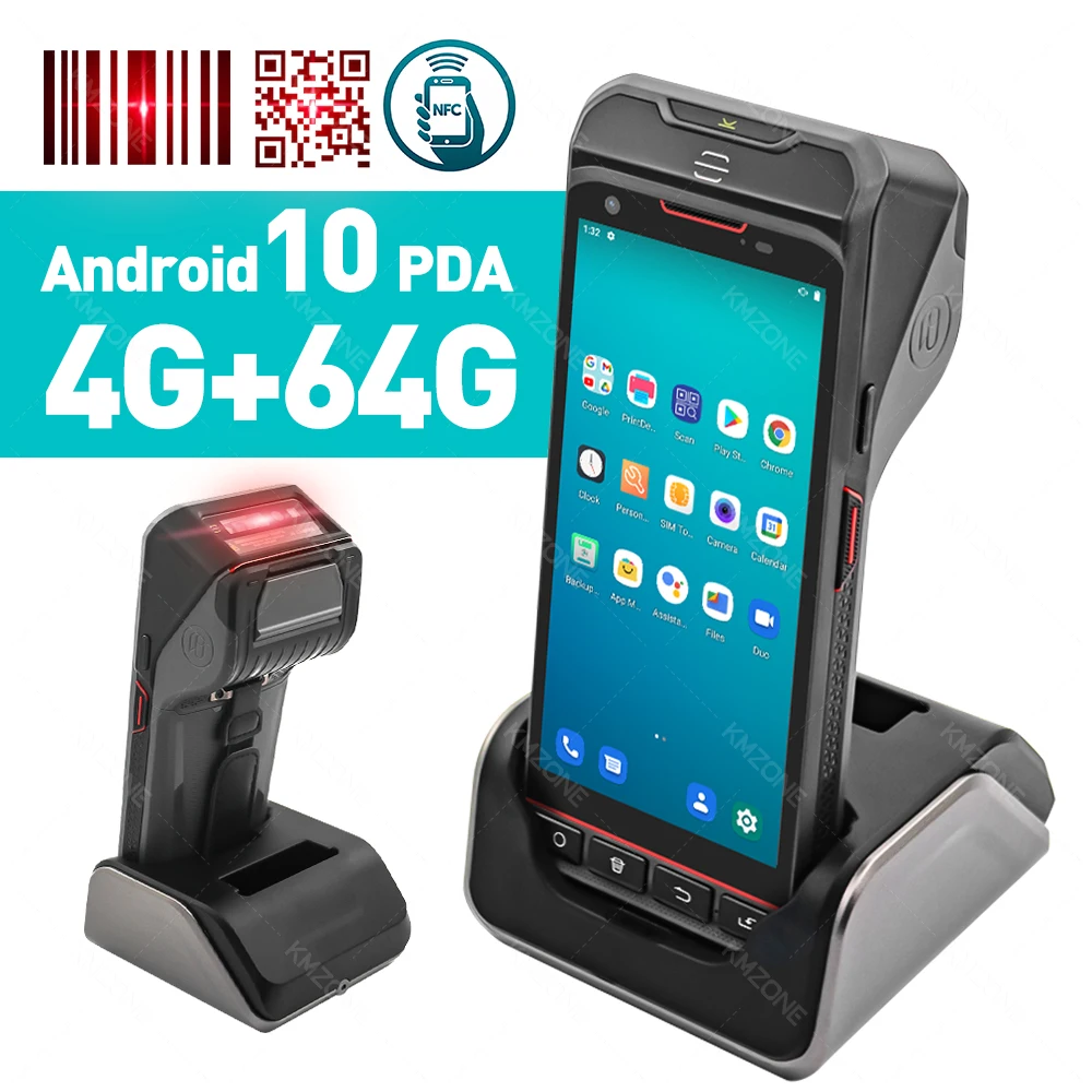 4G64G PDA with 58mm Thermal Printer Android 10 1D 2D Barcode Scanner Reader Rugged Handheld Terminal Wifi NFC Charger Support 1