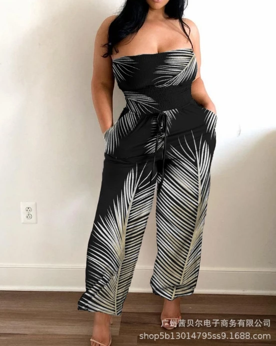 

Women's High Waisted Jumpsuits 2024 Spring Summer New Fashion Urban Leisure Print Elegant Sexy Wide Leg Jumpsuit Urban Leisure