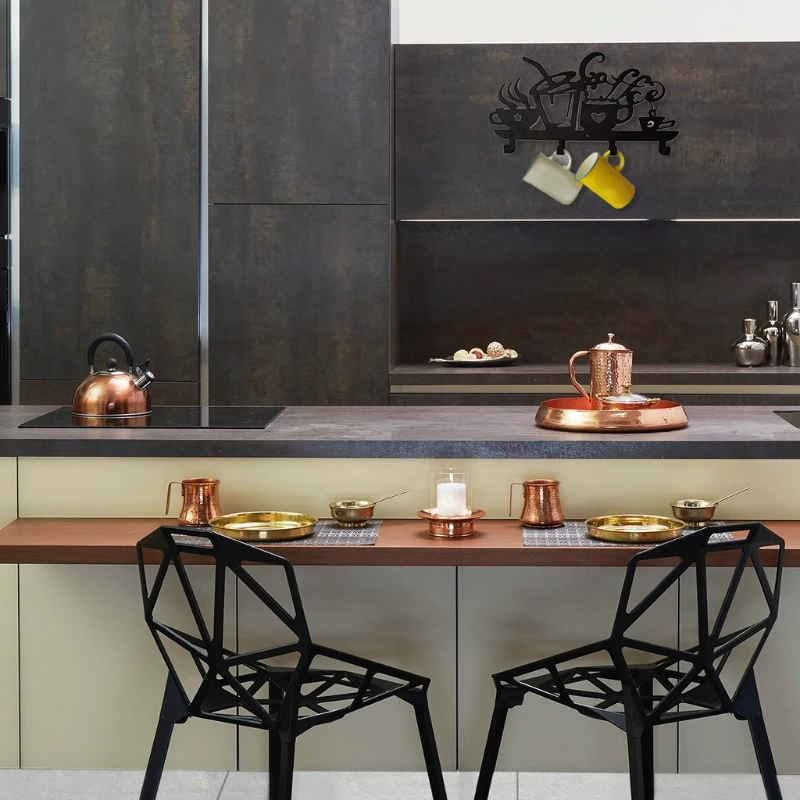 

for Creative 4-Hook Wall Mount Coffee Cup Drain Hook Black Metal Mug Rack Wall Hanging Design Cup Drain Hanger Cup Drop shipping