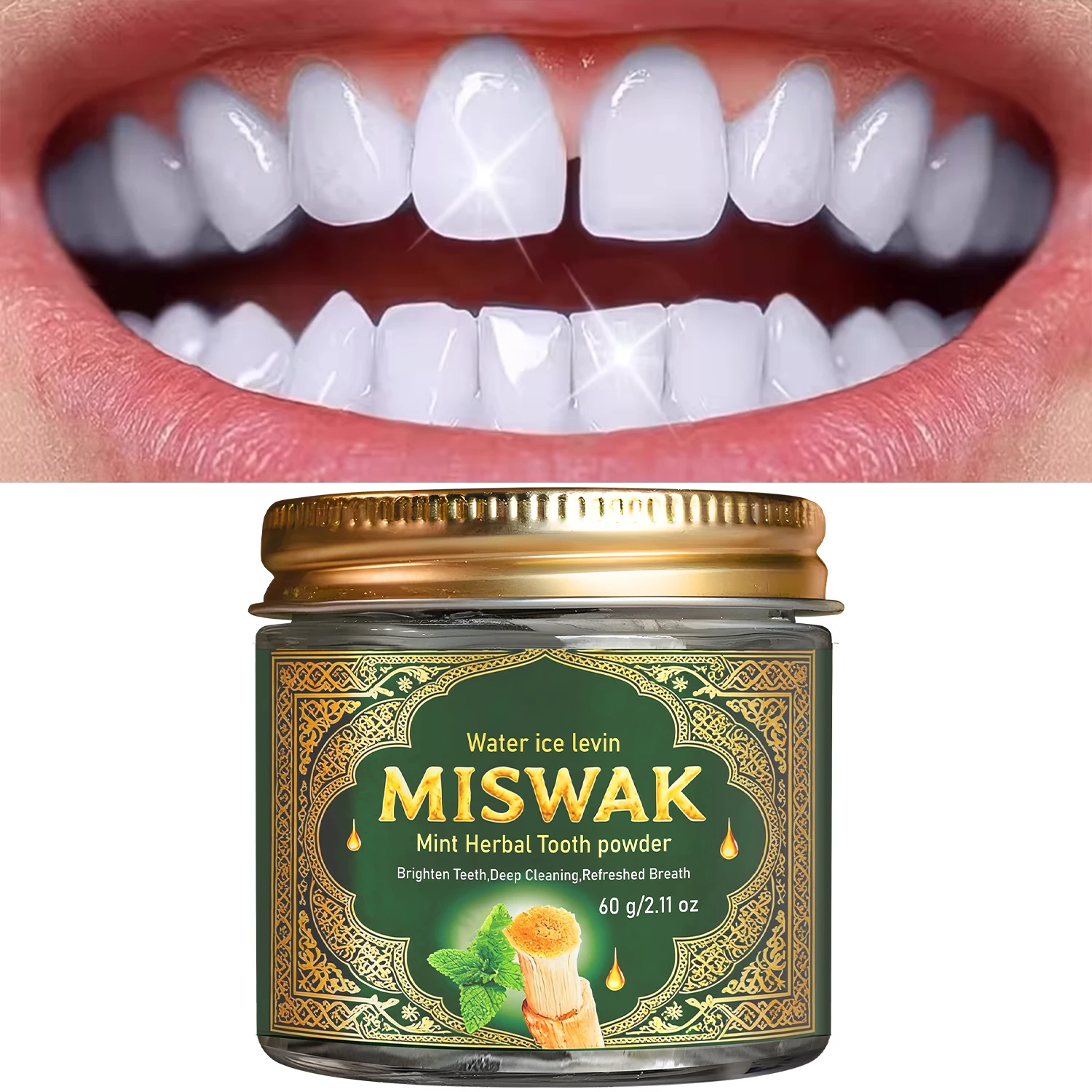 Natural Mint Herbal Tooth Powder for Whitening & Fresh Breath, 60g