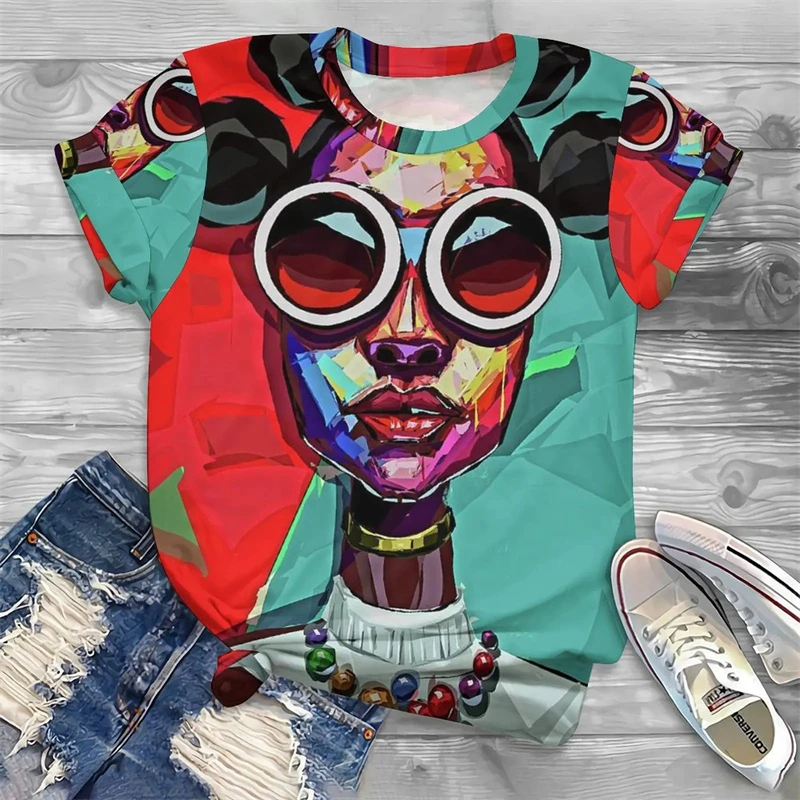 Fashion Women's T-Shirts Funny 3D Print Tops Short Sleeve T Shirt Summer Kawaii Africa Graphic Tees Loose Oversized Clothing