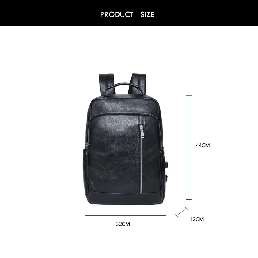 YIFANGZHE  New Luxury Genuine Leather Backpack with USB Charging Port,  Men Travel Black Bagpack  Men Business Laptop