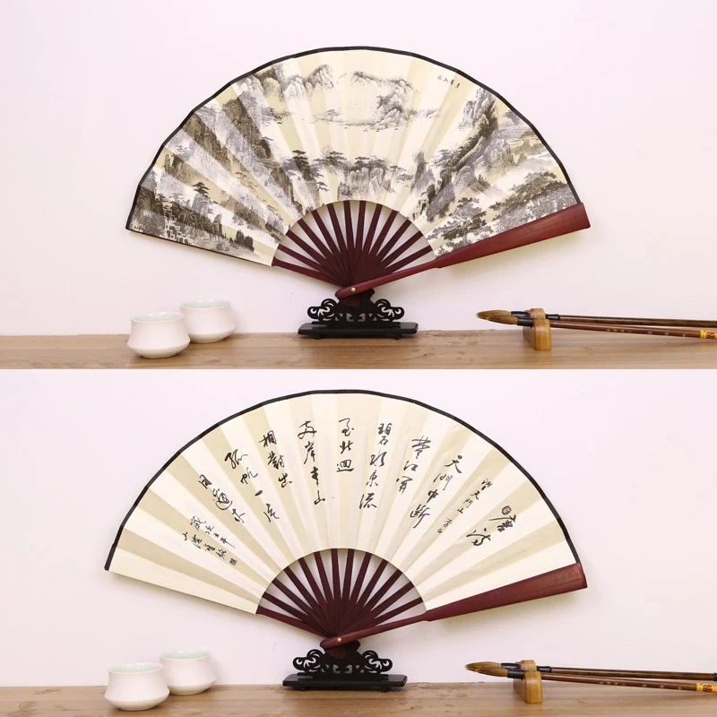 folding fan 1Pcs Retro Folding Silk Fan Chinese Style Decorative Men Pocket Bamboo Handle Hand Held Fan Party Favors Home Decoration Crafts