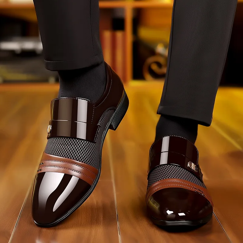 Men Leather Formal Shoes Spring and Autumn Business Low Top Wear Resistant Burgundy