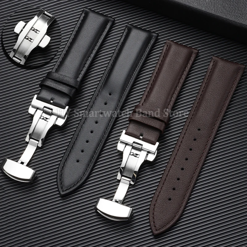 Cowhide Leather Watch Strap with Butterfly Clasp - Universal Fit