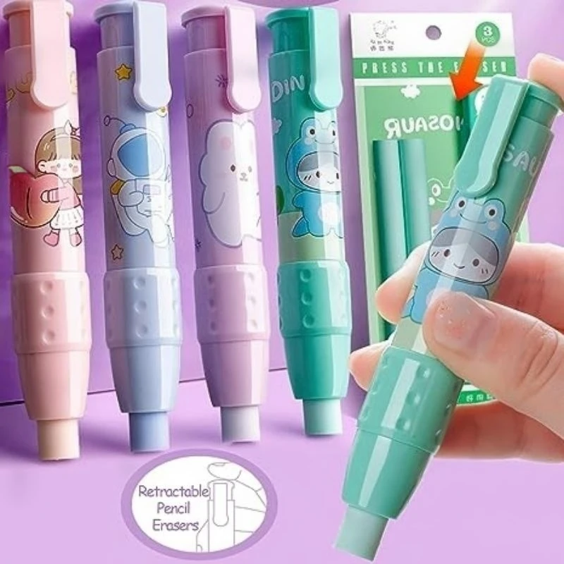 Pero typ mazací guma sada nahraditelné jádra, roztomilá kreslený tužka erasers pro děti, zatažitelný mazací guma tužka guma měkké náplň jádra