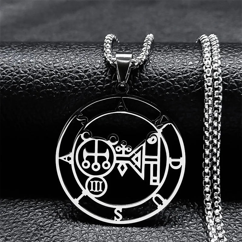 Sleek Lucifer Sigil Stainless Steel Satanic Necklace with Baphomet Charm
