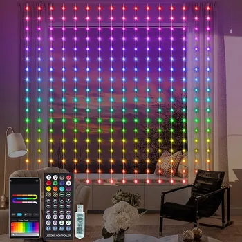 Smart Bluetooth RGB Curtain LED String Lights Garland Light USB 5V Festoon Waterproof Fairy Lights Bedroom Christmas Decor Lamp (v1.12.4)