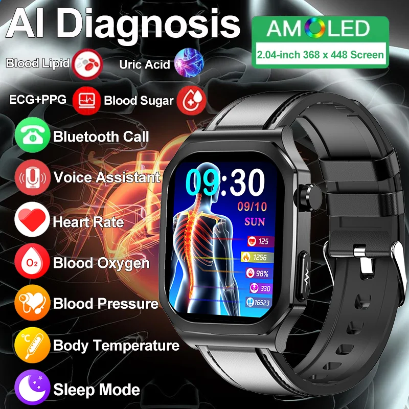 Health Monitor Glicemia Acido Urico Blood Lipid Smart Watch Ai Diagnostics Ecg + Ppg Smartwatch Men Amoled Clock Bluetooth Call