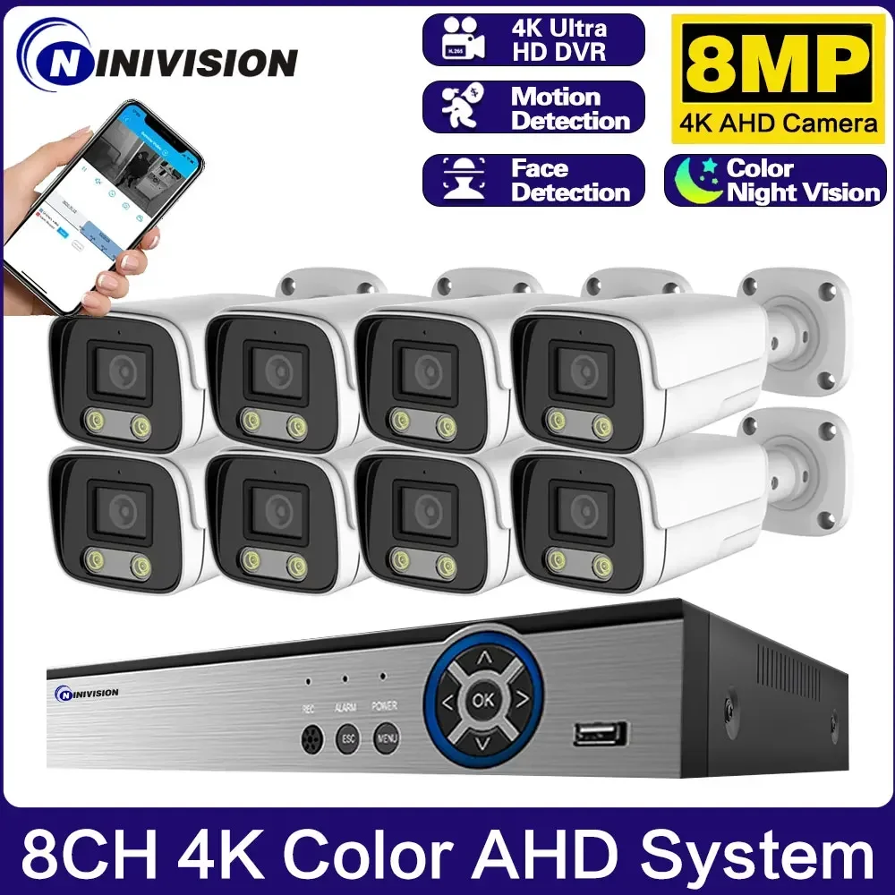 

8MP 4K Security Camera Face Detection System AHD DVR Kit CCTV Color Night Vision Outdoor Home Video Surveillance