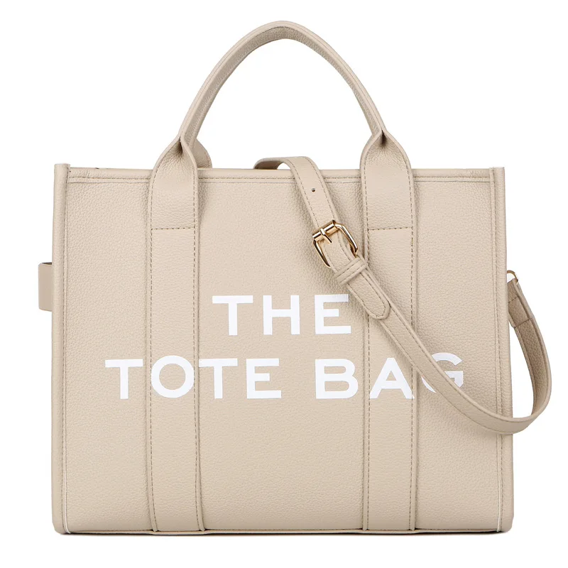 New Women's Bag Women's New Solid Color PU Letter Tote Bag Simple and Casual Large Capacity Handheld