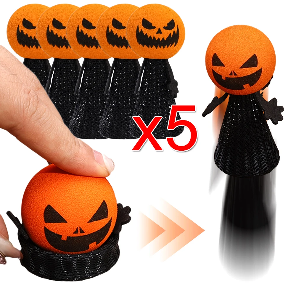 

5Pcs Funny Bouncing Jumping Pumpkin Toys Pop Spring Bouncy Party Favors for Kids Toys Finger Doll Halloween Toy Decoration