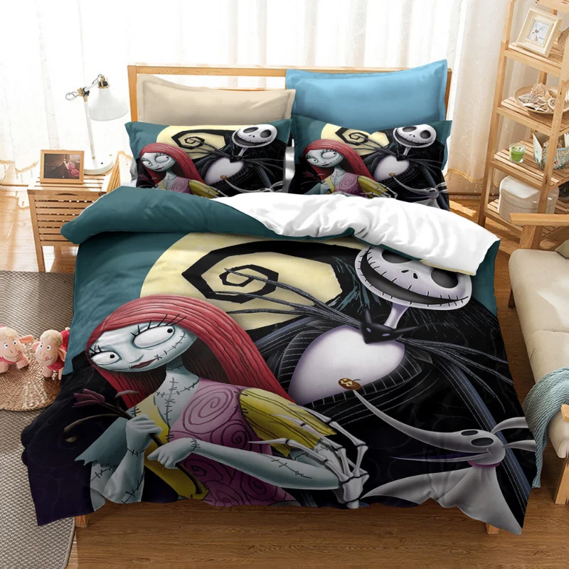 thumbnail image 1 of Funda de edredón de pesadilla antes de Navidad con funda de almohada, Jack and Sally, Calavera 3D, juego de cama de Navidad, dormitorio, decoración de Halloween, nuevo, 1 of 5