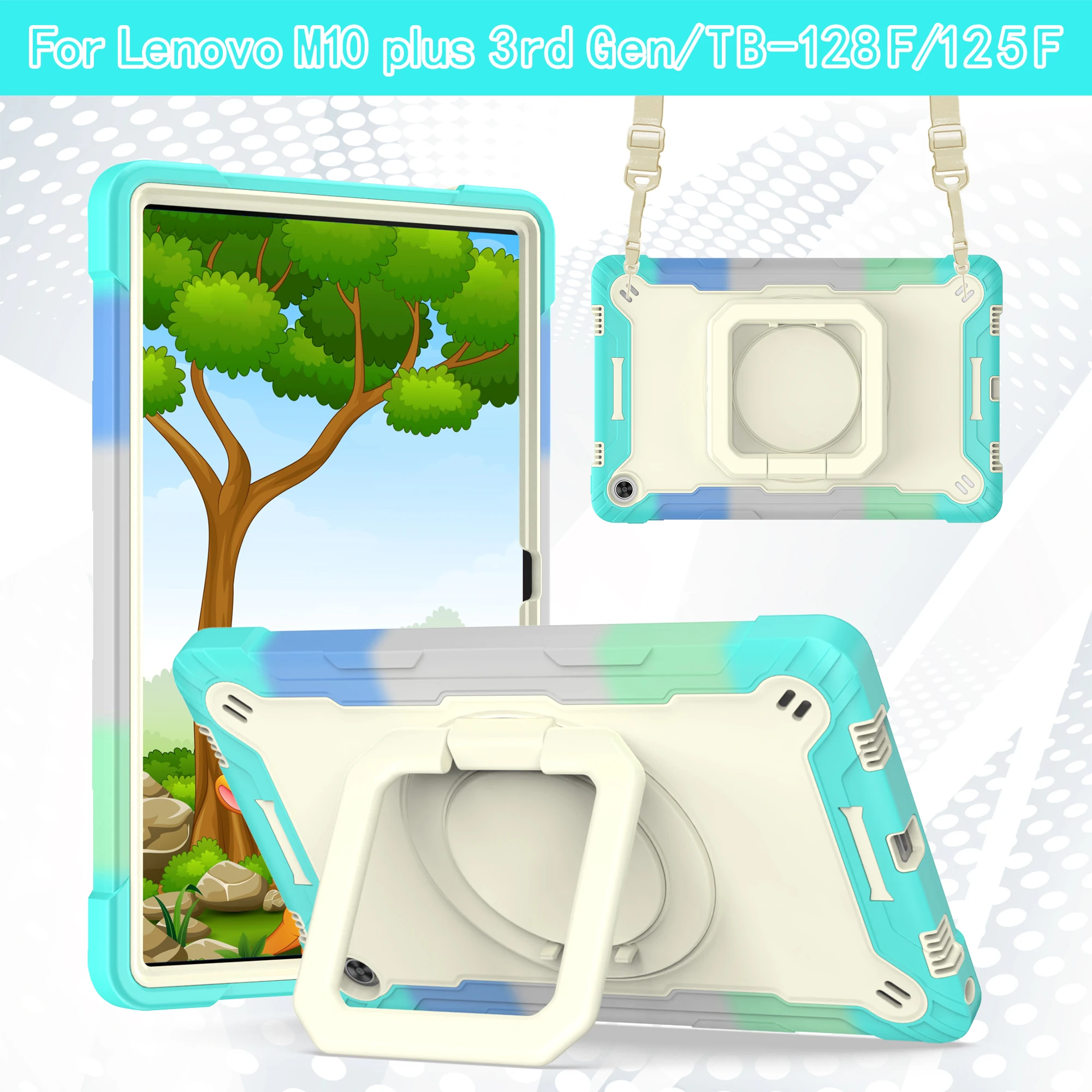 Durable 360° Swivel Stand Tablet Case with Shoulder Straps, Drop & Shockproof Design