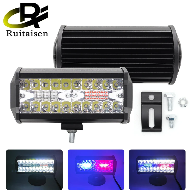7Inch 120W Red Blue LED Work Driving Pod Light Bar Combo Strobe Lights Truck Fog Lamps for Jeep Offroad Trucks Car UTV Boat led driving lights led work lights