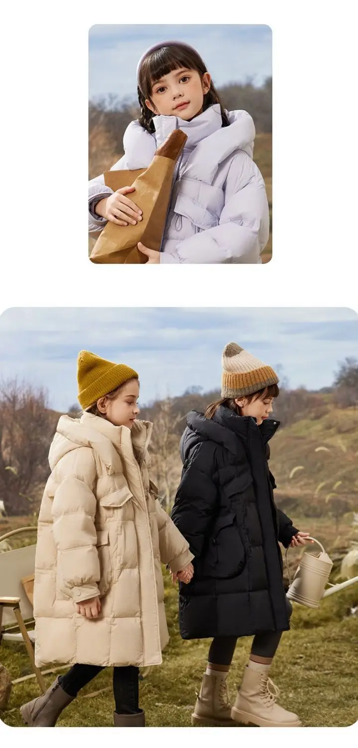 Winter Girl's Thickness White Duck Down Jacket Girls Long Warm Puffer Coat Boys Waterproof Hooded Parkas Kids Snow Outerwear