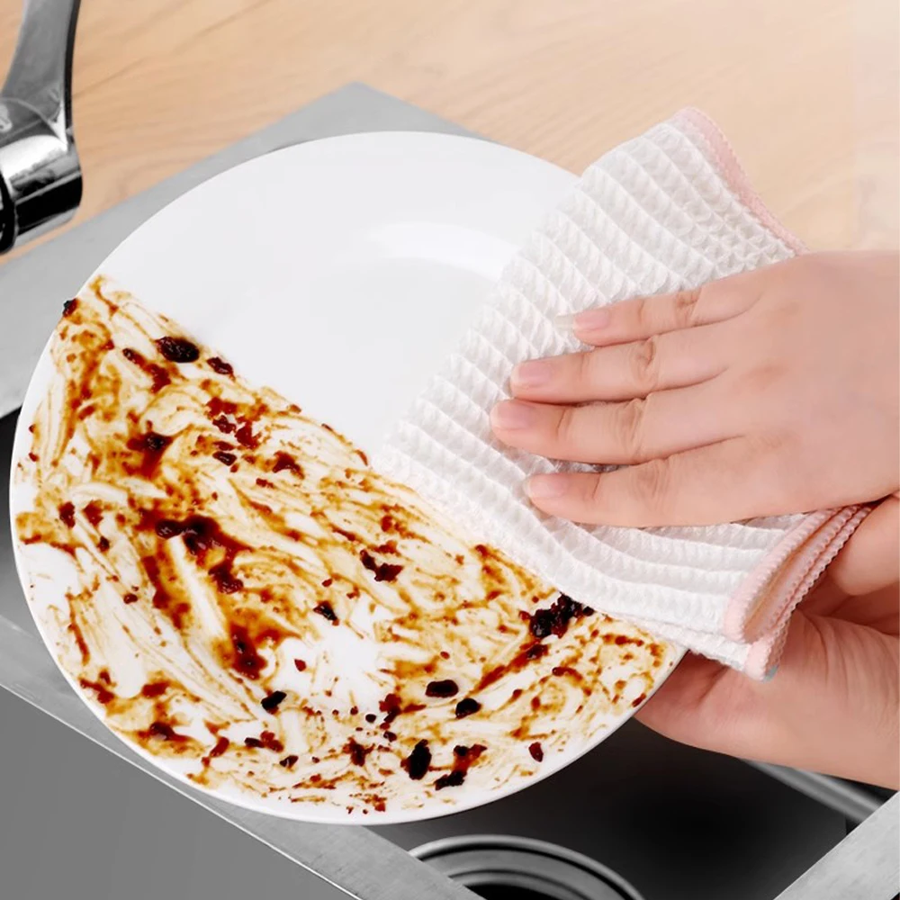 5Pcs Woodfiber Dishcloth for Kitchen Household Cleaning towels Thicker Cloth for Cleaning Non-stick Oil Dish Cloth