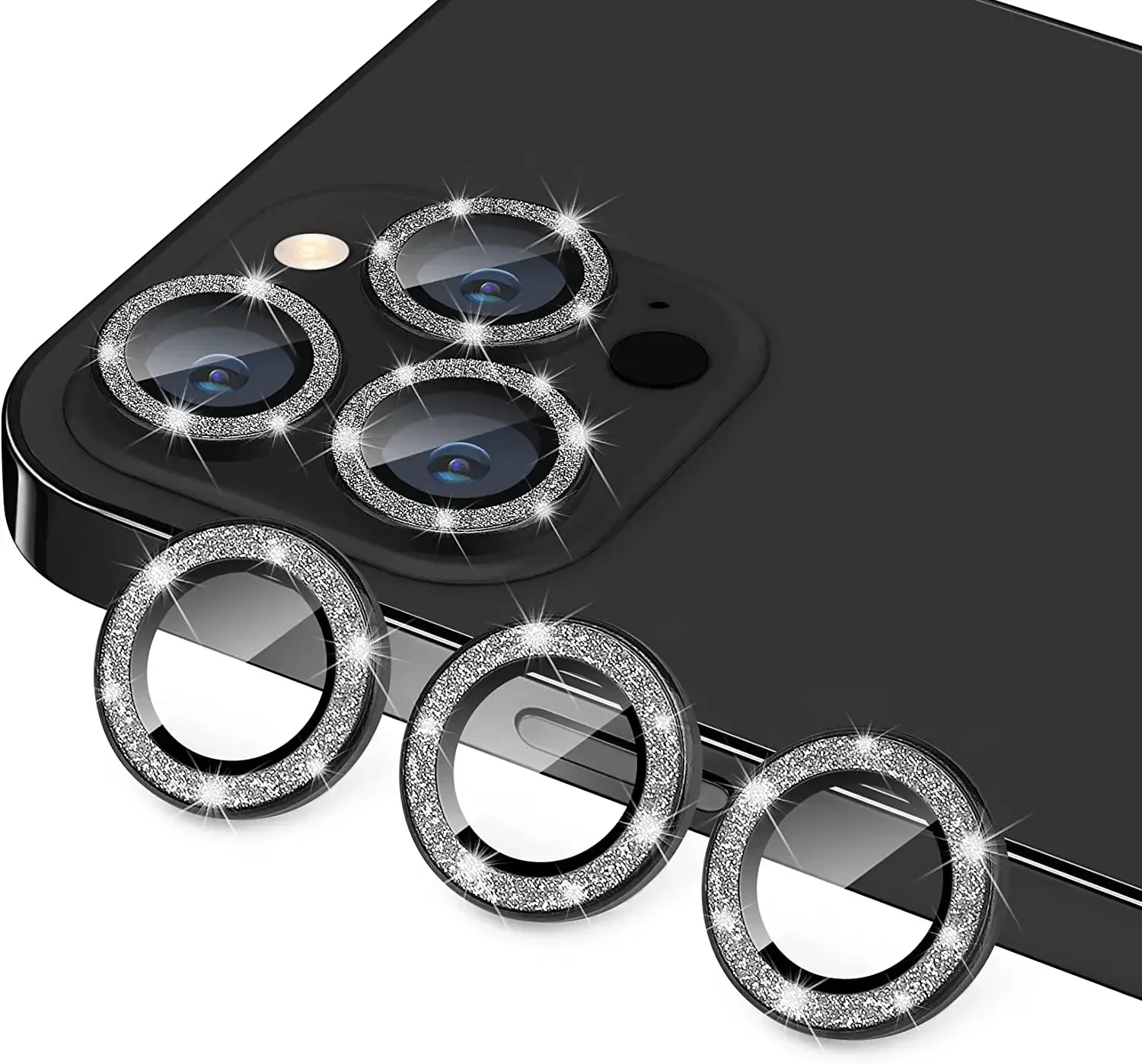 Blue Glitter Camera Lens Protector Cover - Tempered Glass Protection Accessories (2-3 Pieces)