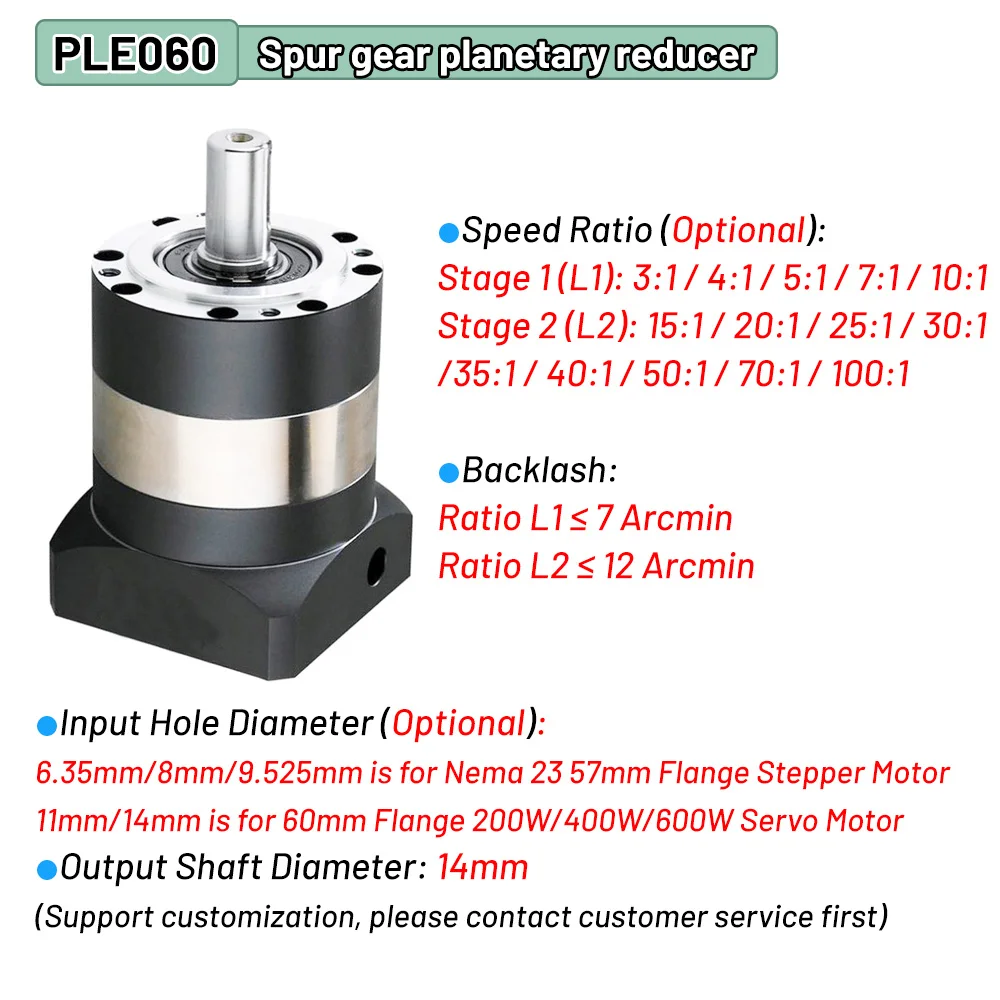Nema 23 유성 감속기 모터 감속기 200W/400W/600W 60 서보 57 스테퍼 맞춤 섬유 기계용 스텝다운 기어박스