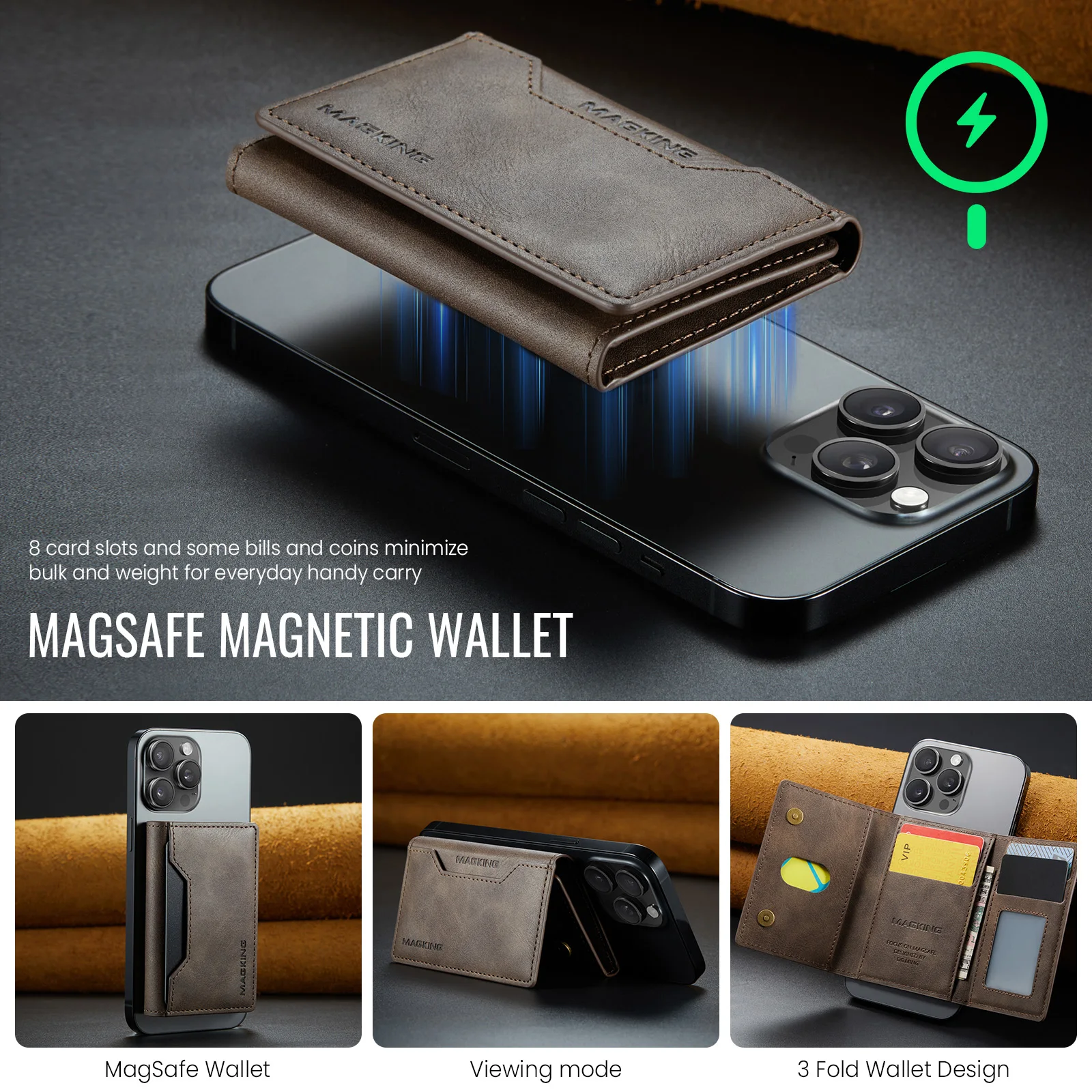 Elegant Trifold PU Leather Magnetic Card Holder Wallet