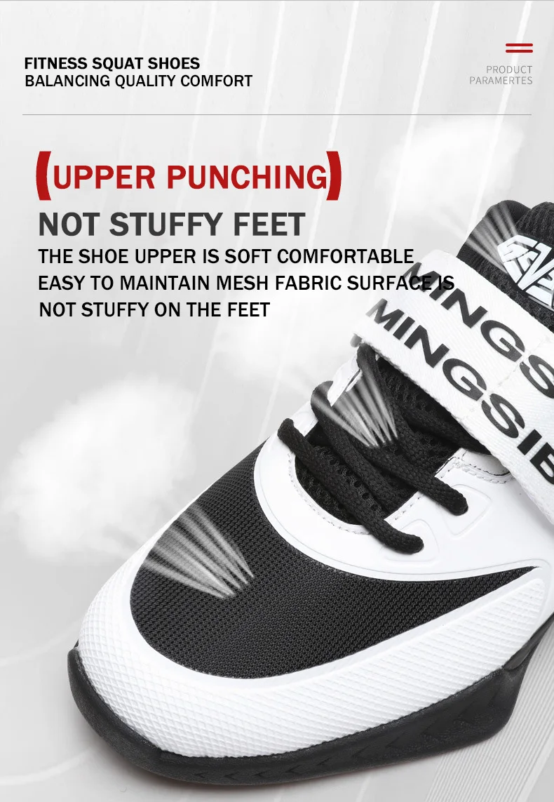 Description Picture 6 of itemMINGSIBO Brand Hook Loop Weightlifting Shoes Men Women Size 36-46 Gym Squat Boots Hard Pull Shoes Men's White Black Weightlift