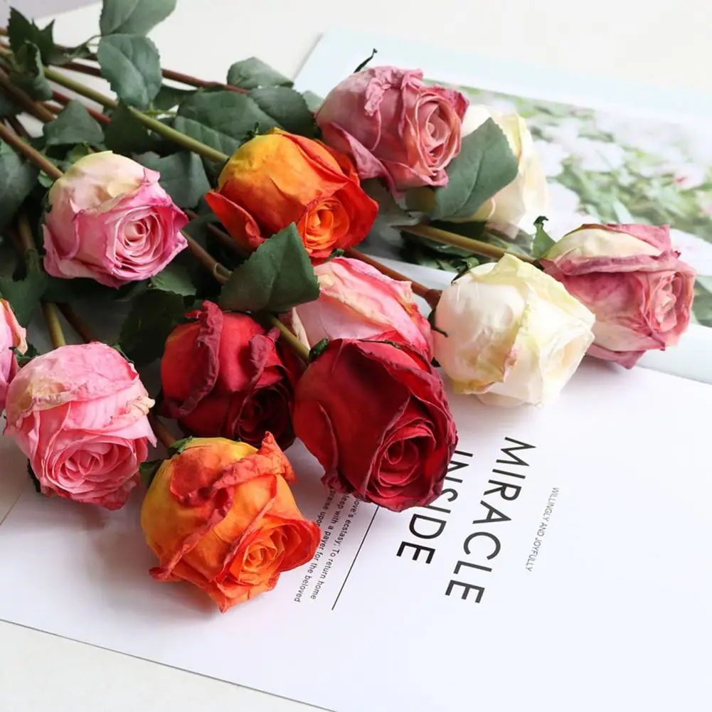 

Single Branch Simulation Flower Artificial Rose Flower Valentine's Day Wedding Party DIY Craft Fake Rose Flower Home Table Decor