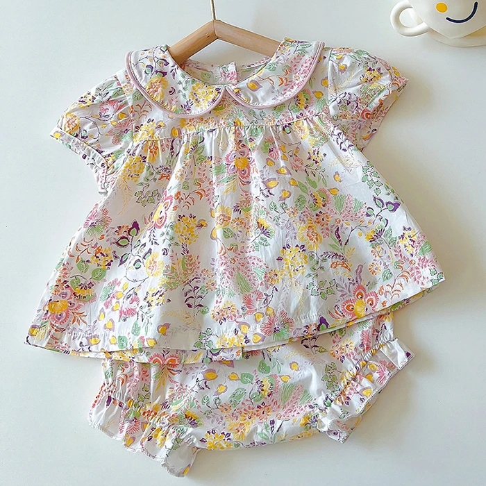 Summer 0-3Yrs Newborn Baby Girls Clothes Suit Infant Baby Girl Clothing Set Cotton Short Sleeve Printed T-shirt+Shorts baby dress and set