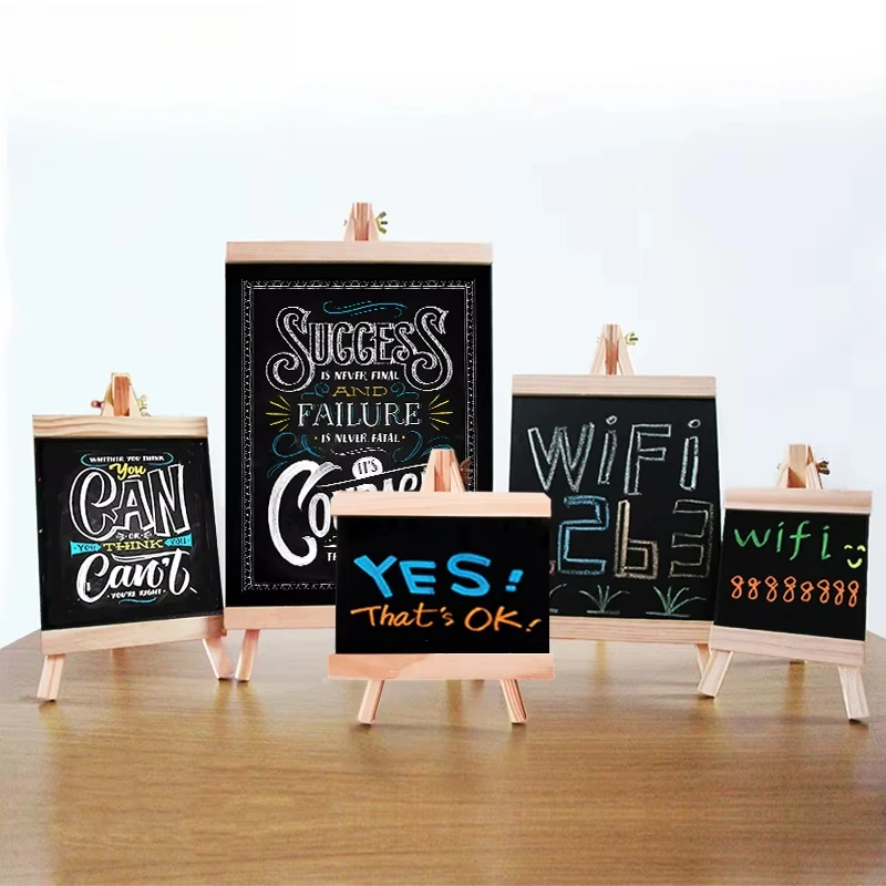 4 Styles Mini Desktop Chalkboard Pine Frame Easel for Memory Drawing, Memu Drawing Bulletin Boards, Menus, Display Boards
