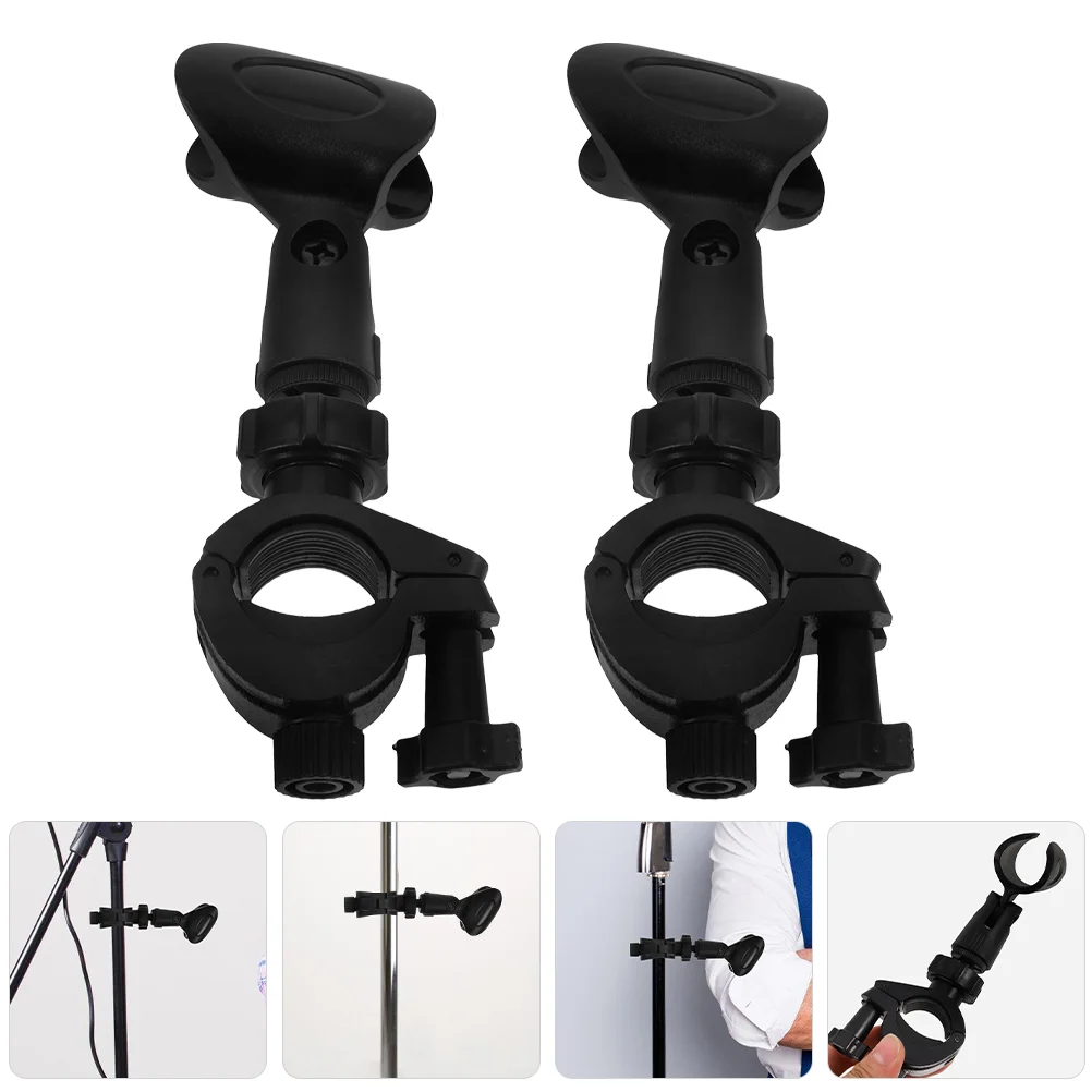 

2 Sets Microphone Clip Tripod Wireless Holder for Handheld Microphones Plastic Universal Stand Clips Stands Clamp