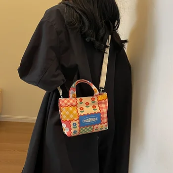حقيبة قماشية صغيرة لطيفة متقاطعة مع الجسم ، حقيبة حمل بطباعة كرتونية كاواي ، حقيبة كتف ، حقائب يد نسائية أنيقة وحقائب يد 2