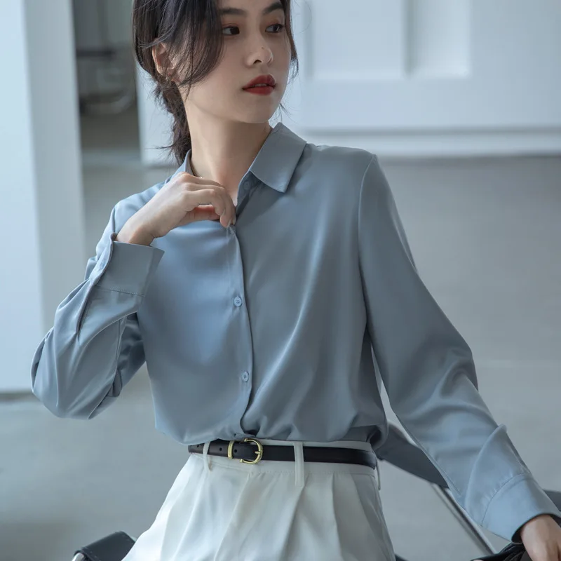 

French Style High-Grade Satin Shirt Women Autumn Professional Commute Shirt Chic Interview Top for Women business tops women