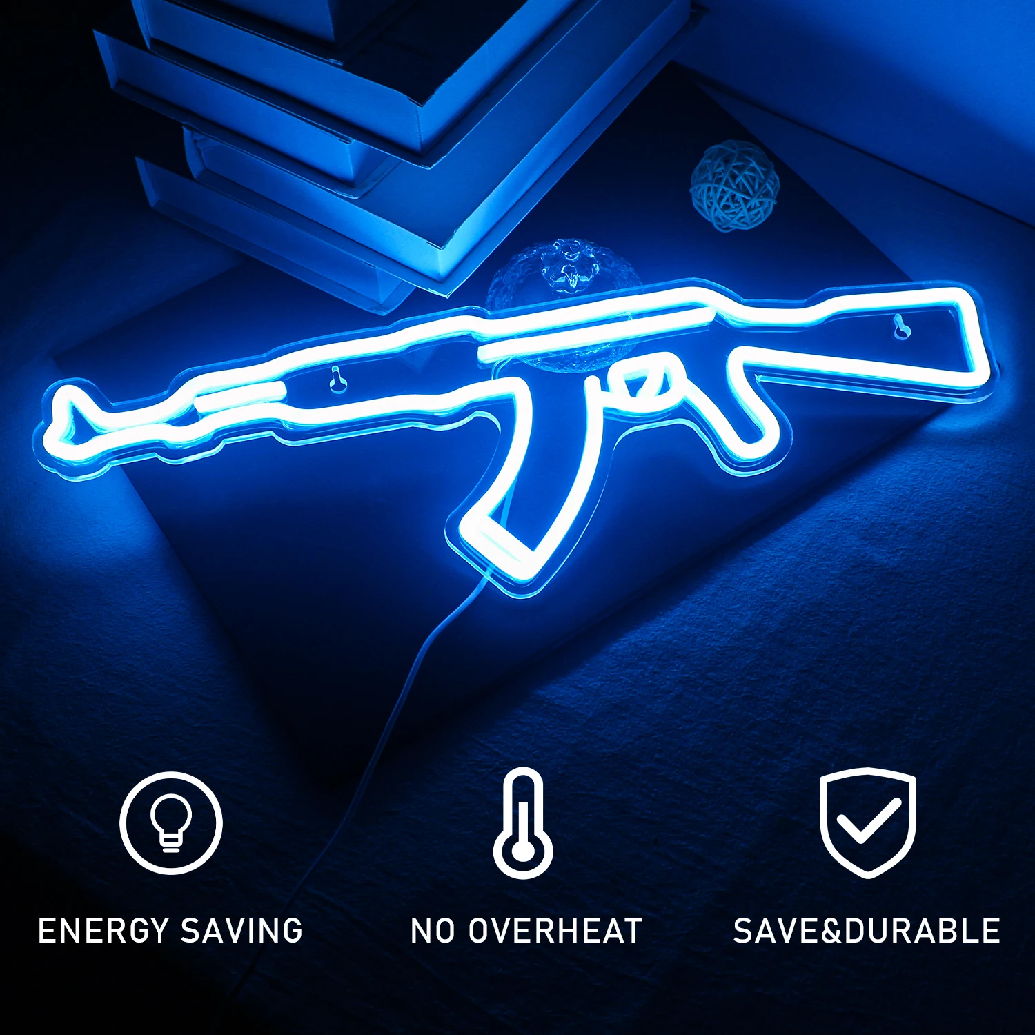 Geweer Neon Zucht Led Kamer Decor Ak 47 Cool Nachtlampje Speeltafel Decoratie Speelkamer Home Store Mooi Hangend Muur Art Gamer Cadeau