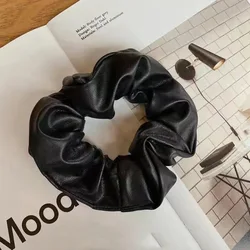 Elegant PU Leather Scrunchies - Stylish Elastic Hair Bands (Black)