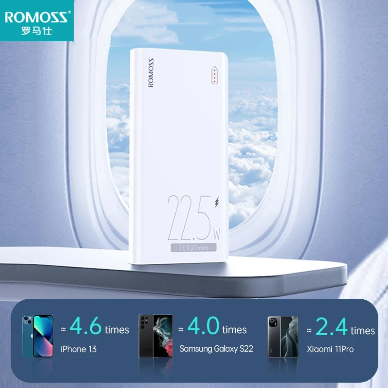 

ROMOSS Power Bank 20000mAh 22.5W Large Capacity Charger Power Bank Mobile Phone External Battery Fast Charger for iPhone Xiaomi