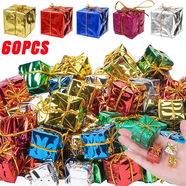 24 Pieces Christmas Tree Mini Boxes Assorted Color Foil Present Box Metallic Christmas Ornaments Assorted Handmade Hanging Decorative Boxes for