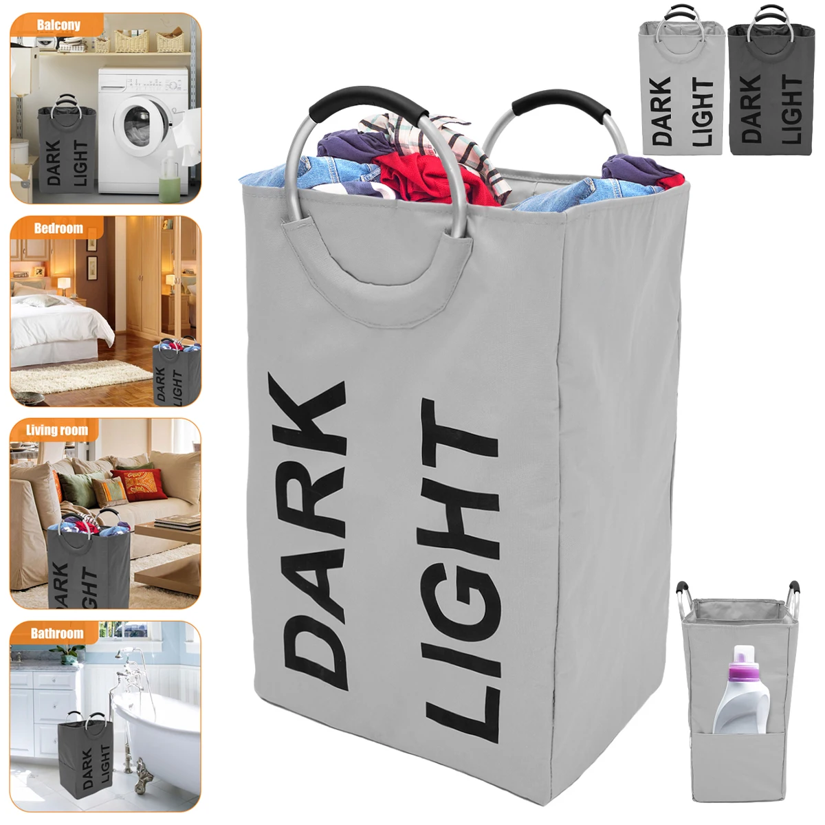 

Laundry Basket with Handle 75L Large Capacity Laundry Hamper with 2 Compartments Collapsible Laundry Washing Bin 600D Oxford