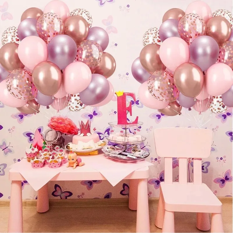 Metallic Chrome Confetti Latex Balloons with Ribbon Anniversary Wedding Birthday Party  Helium-Ready Festive Ornaments