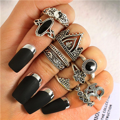 9pcs/set Boho Midi Finger Rings Set for Women Punk Elephant Flower Hollow Out Sliver Knuckle Rings Jewelry Gift 4618