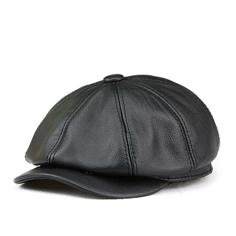 Winter Autumn Real Leather Newsboy Cap For Men British Style Artist Cap Outdoor Street Fashion Women Hat Leisure Beret Caps 5