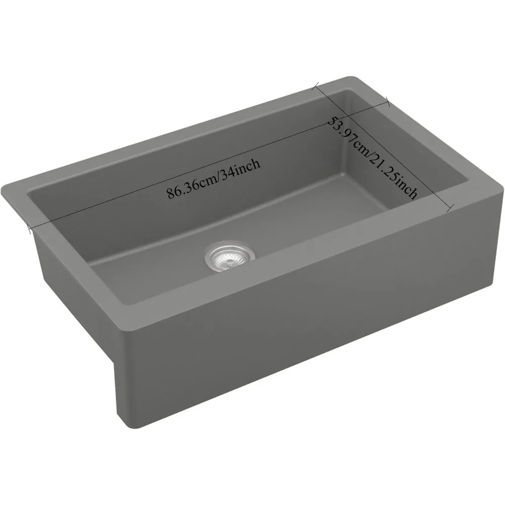 Grey kitchen sink Farmhouse/Apron-Front Quartz Composite 34 in. Single Bowl Kitchen Sink in Grey 3