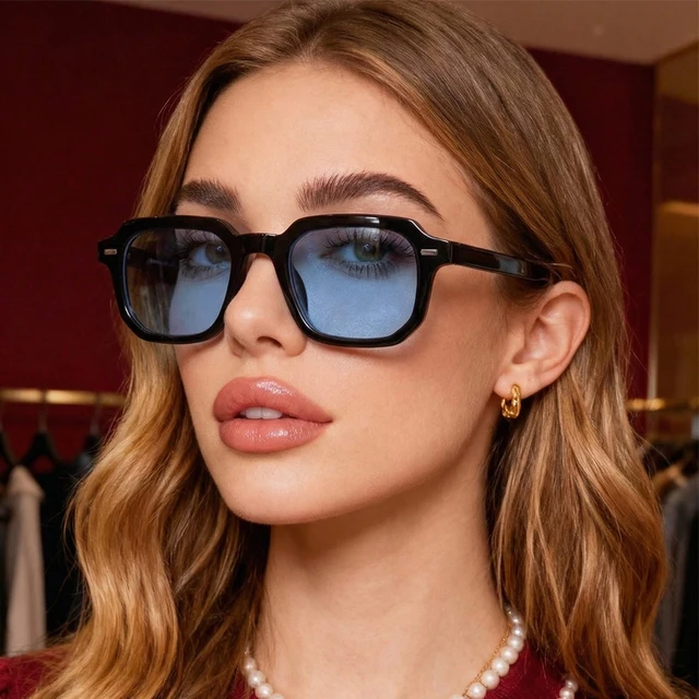 Lunettes De soleil carrées Vintage pour femmes, mode rétro, miroir bleu, marque De styliste dégradé Oculos De Sol 1