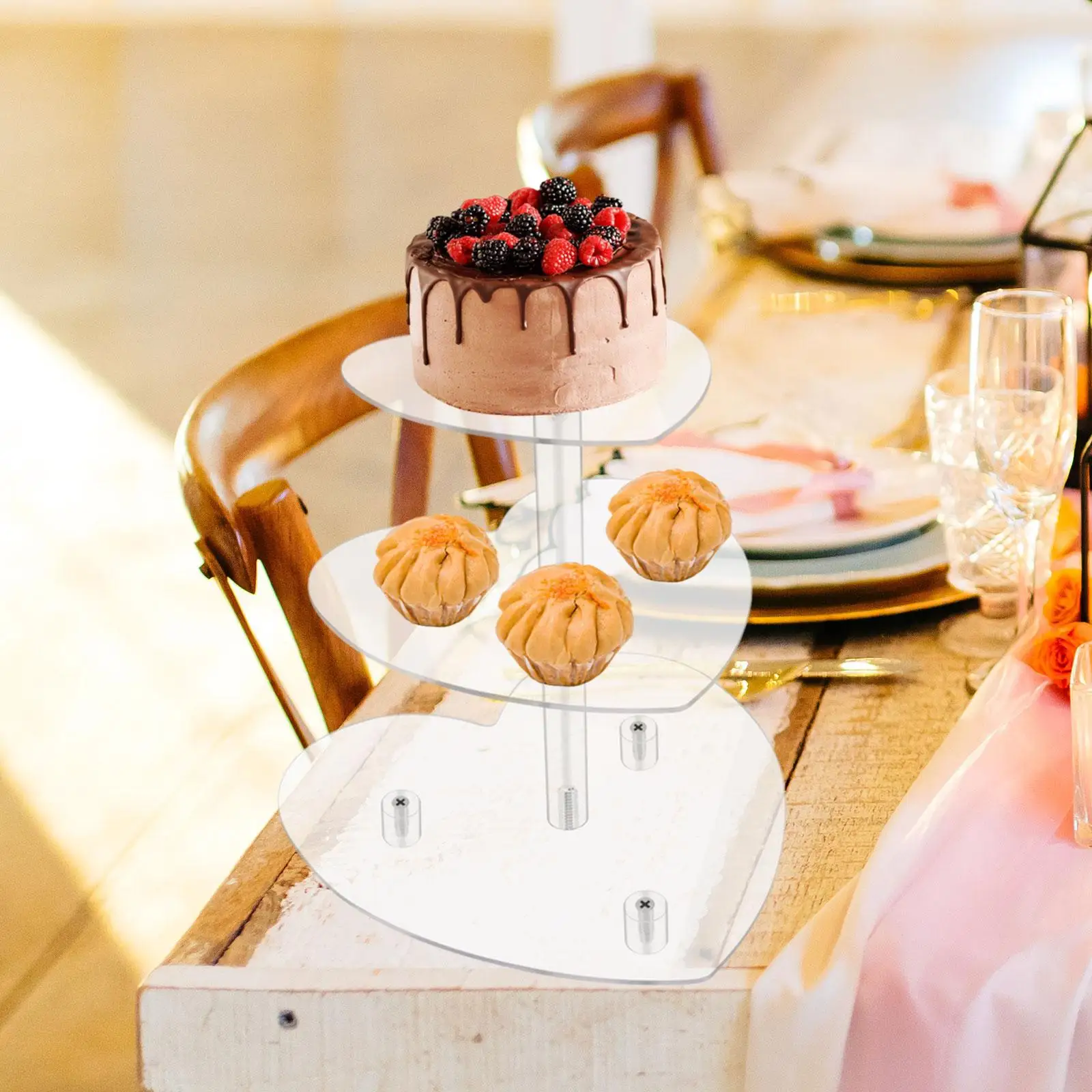 Heart Shaped Cake Stand with Base Three Tier Candy Display Plate Cake Shelf for Countertop Table Wedding Anniversary Decoration