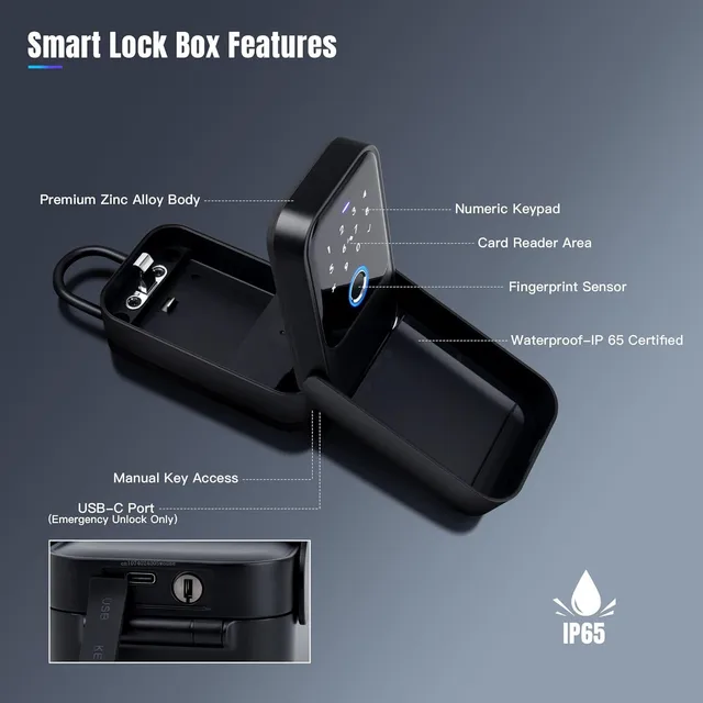 Smart Key Lock Box Fingerprint Control Ekey Passcode Access Card Bluetooth Unlock for Convenient Home Wall Mounted Door Hanging 5
