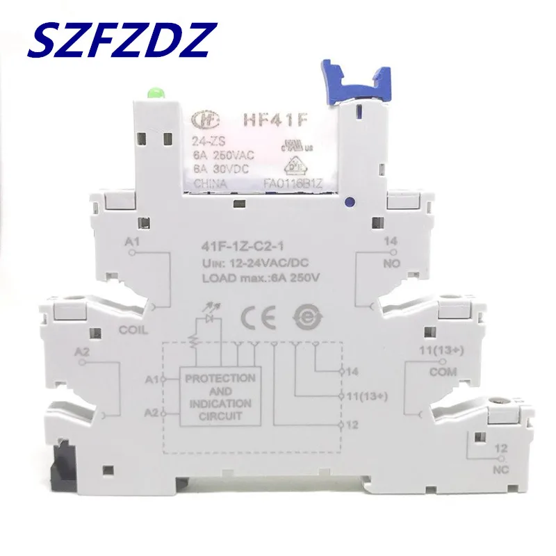 LED     ,  SSR , 41F-1Z-C2-1 HF41F 5-ZS 12-ZS 24-ZS, 5V, 12V, 24V, 230V, 6A, 1CO, 10 