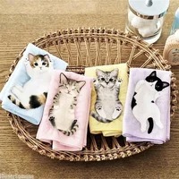Japanese Style Portable Sweat Catty Pocket Handkerchief Square Towel Small Milk Cat Handkerchief Small Hand Towel Cat Pattern 1