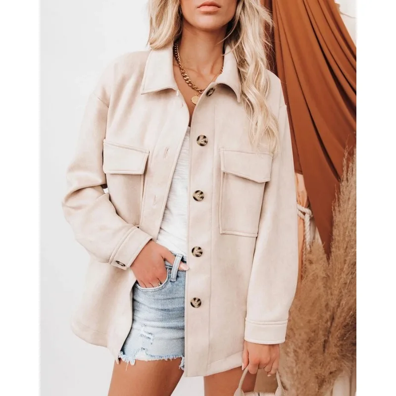 

Casual 2023 Autumn/Winter Fashion Single Breasted Composite Suede Long Sleeve Coat camperas de mujer invierno women shirt coat