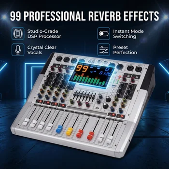 VR-6 PRO Amplifier Mixing Console with Bluetooth DJ Audio Mixer | 550W High Power Output, 99 DSP Effects, Large Screen Spectrum Display, Intelligent Noise Reduction for Bar Stage, Studio 3
