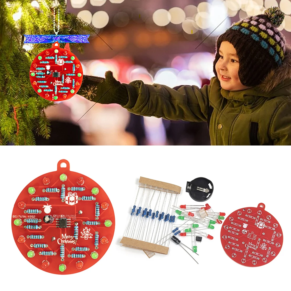 Kit électronique de bricolage NE555, LED rouge et vert, décoration d'arbre de noël, lumière clignotante, composant électronique, soudure amusante, DC 3V